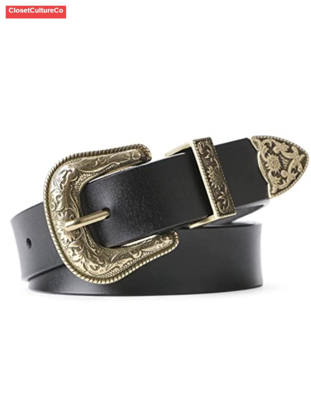 Women's Leather Belt Vintage Western Floral Buckle Waist Belt for Pants Jeans